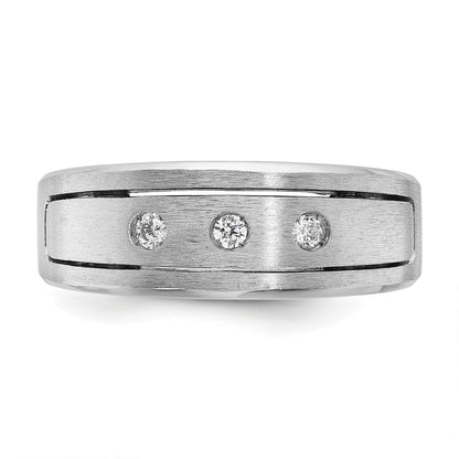 14K Weißgold Herren-Ring mit polierter, antikisierter und satinierter Oberfläche, 0,17 ct. Diamant, komplett besetzt