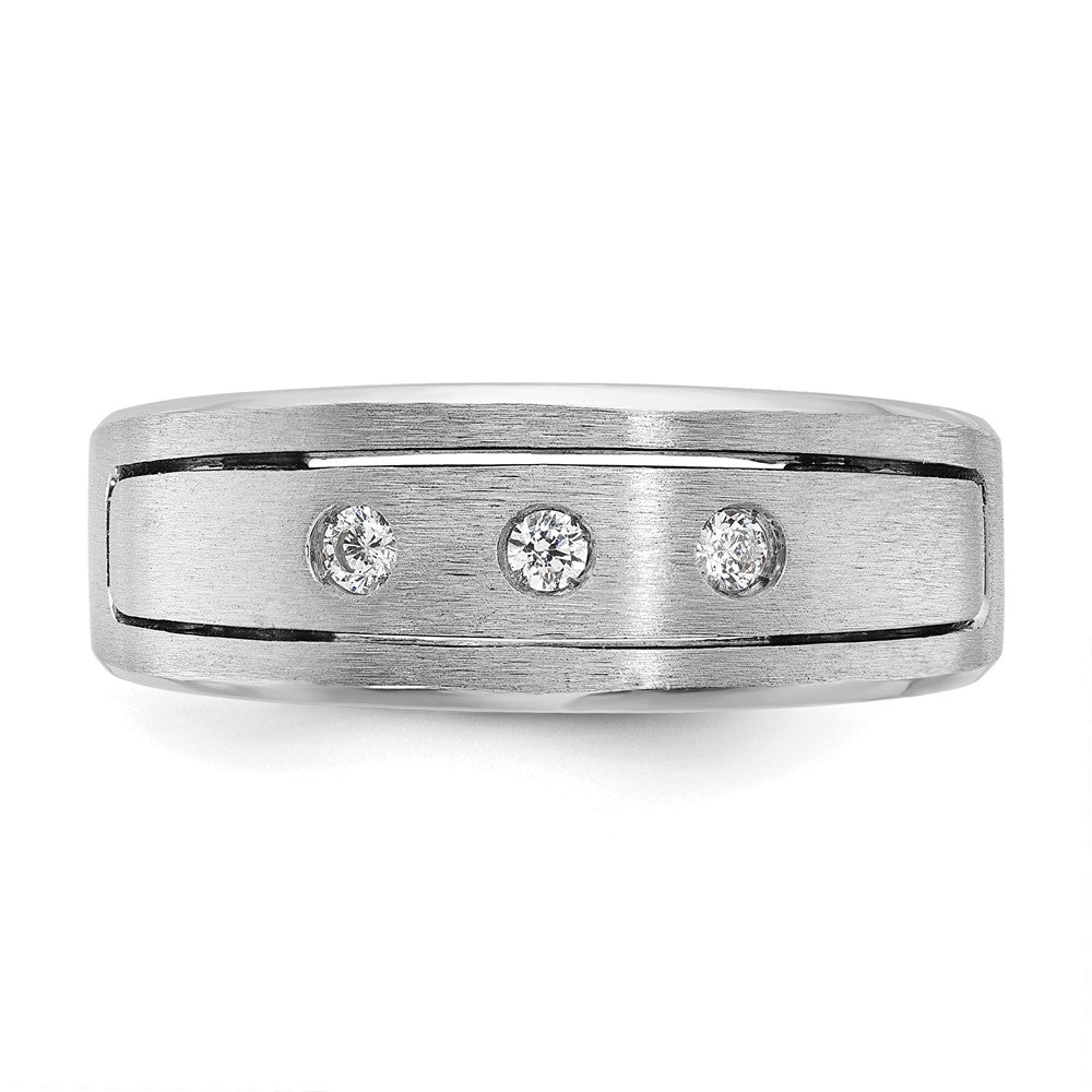 14K Weißgold Herren-Ring mit polierter, antikisierter und satinierter Oberfläche, 0,17 ct. Diamant, komplett besetzt