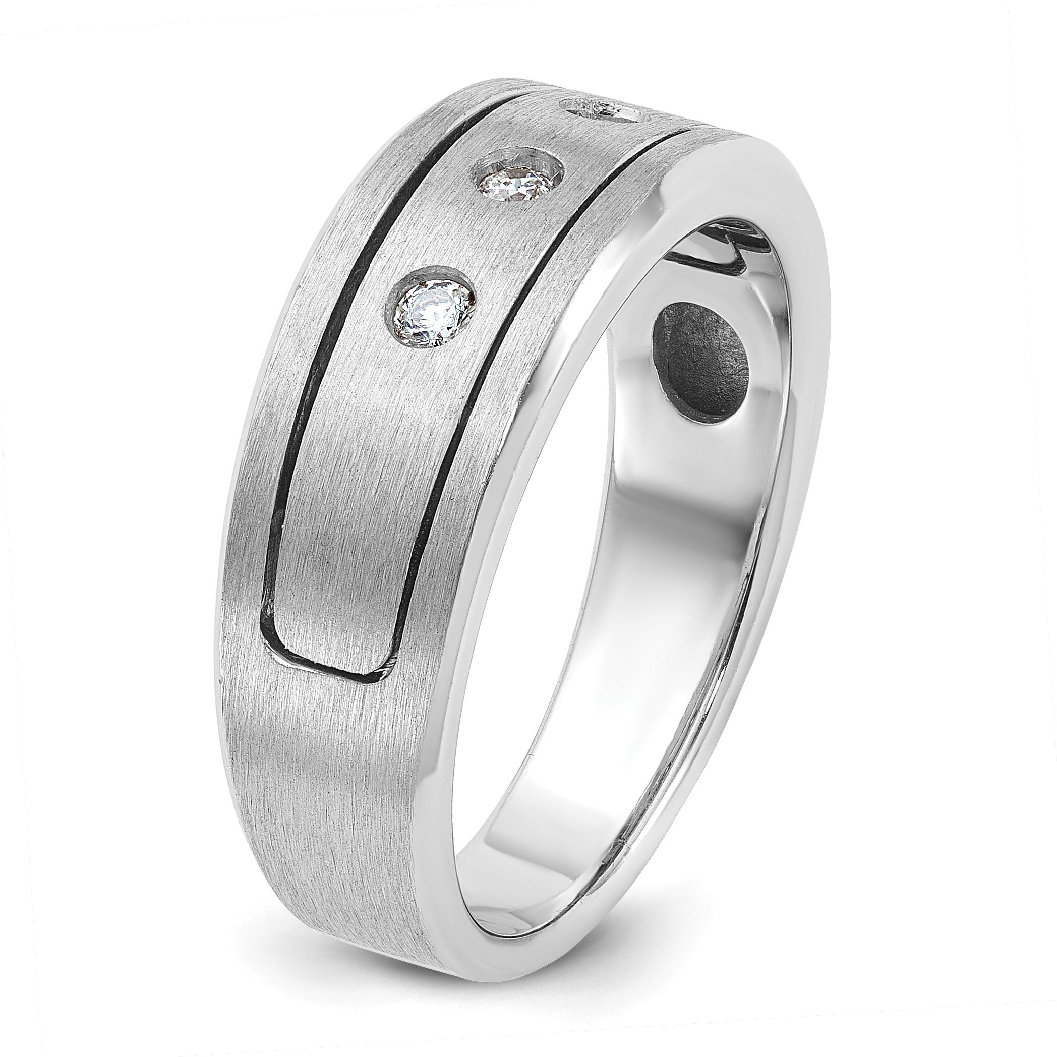 14K Weißgold Herren-Ring mit polierter, antikisierter und satinierter Oberfläche, 0,17 ct. Diamant, komplett besetzt