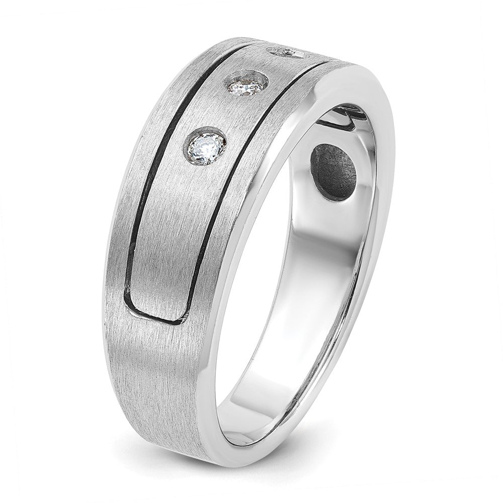 14K Weißgold Herren-Ring mit polierter, antikisierter und satinierter Oberfläche, 0,17 ct. Diamant, komplett besetzt
