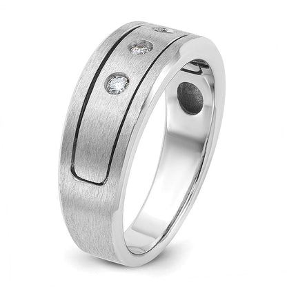 14K Weißgold Herren-Ring mit polierter, antikisierter und satinierter Oberfläche, 0,17 ct. Diamant, komplett besetzt