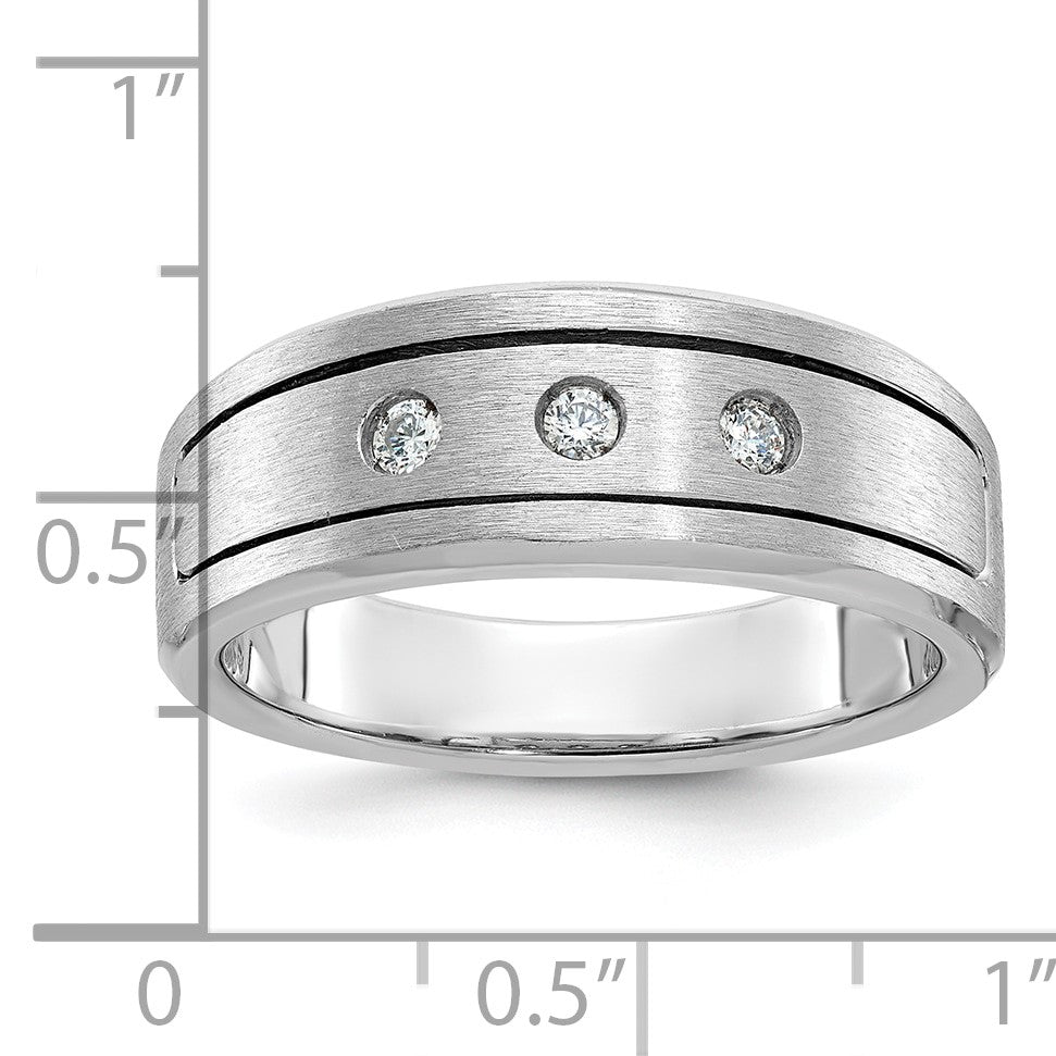 14K Weißgold Herren-Ring mit polierter, antikisierter und satinierter Oberfläche, 0,17 ct. Diamant, komplett besetzt