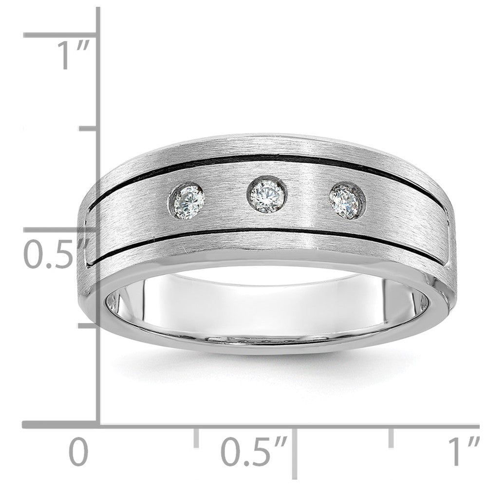 14K Weißgold Herren-Ring mit polierter, antikisierter und satinierter Oberfläche, 0,17 ct. Diamant, komplett besetzt