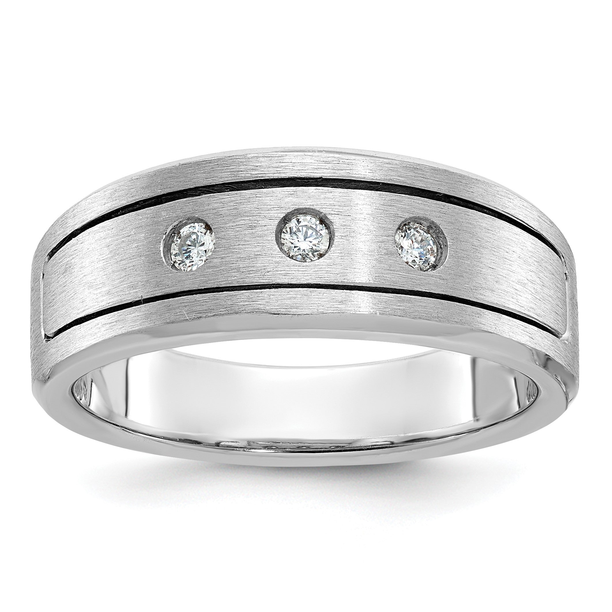 14K Weißgold Herren-Ring mit polierter, antikisierter und satinierter Oberfläche, 0,17 ct. Diamant, komplett besetzt