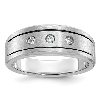 14K Weißgold Herren-Ring mit polierter, antikisierter und satinierter Oberfläche, 0,17 ct. Diamant, komplett besetzt