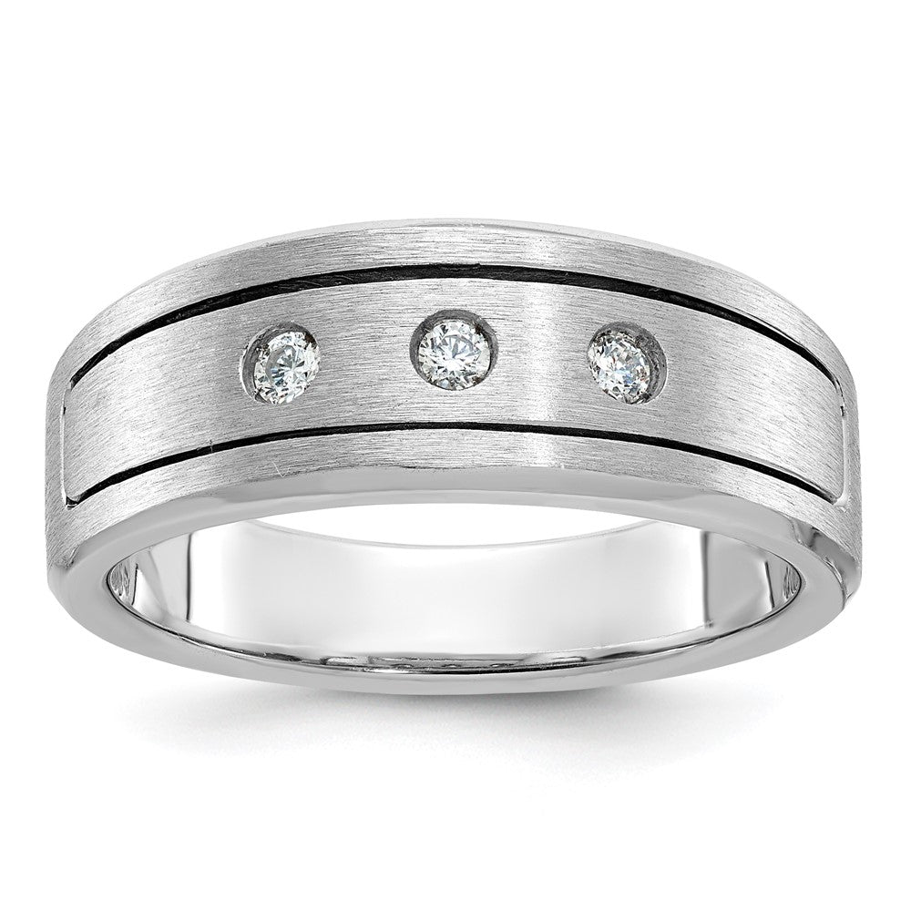 14K Weißgold Herren-Ring mit polierter, antikisierter und satinierter Oberfläche, 0,17 ct. Diamant, komplett besetzt