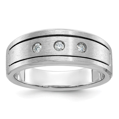 14K Weißgold Herren-Ring mit polierter, antikisierter und satinierter Oberfläche, 0,17 ct. Diamant, komplett besetzt