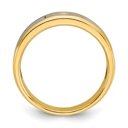 14K Bicolor-Gold Herren-Ring, poliert und satiniert, mit 0,1K Diamanten, komplett besetzt
