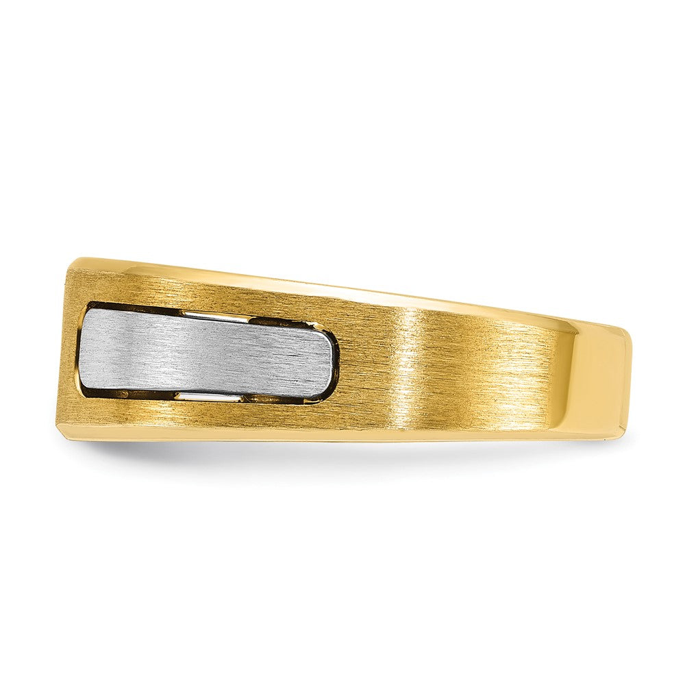 14K Bicolor-Gold Herren-Ring, poliert und satiniert, mit 0,1K Diamanten, komplett besetzt