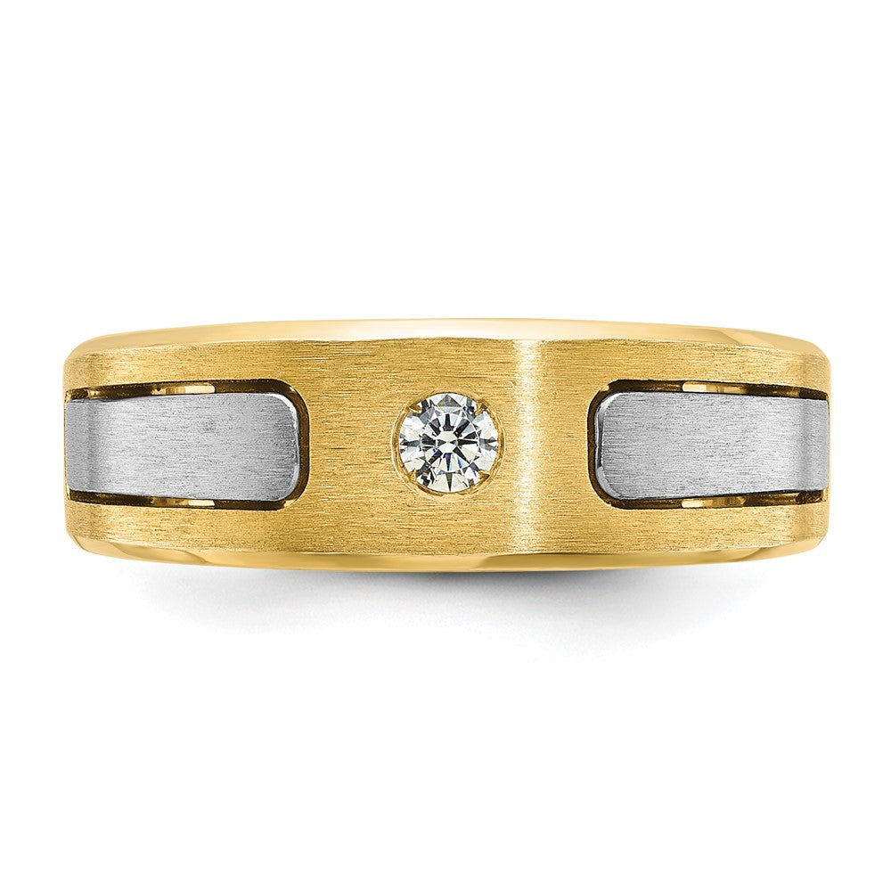 14K Bicolor-Gold Herren-Ring, poliert und satiniert, mit 0,1K Diamanten, komplett besetzt