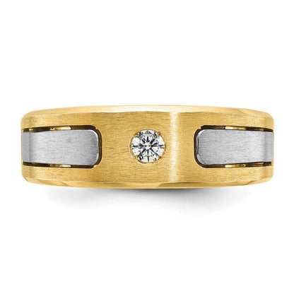 14K Bicolor-Gold Herren-Ring, poliert und satiniert, mit 0,1K Diamanten, komplett besetzt