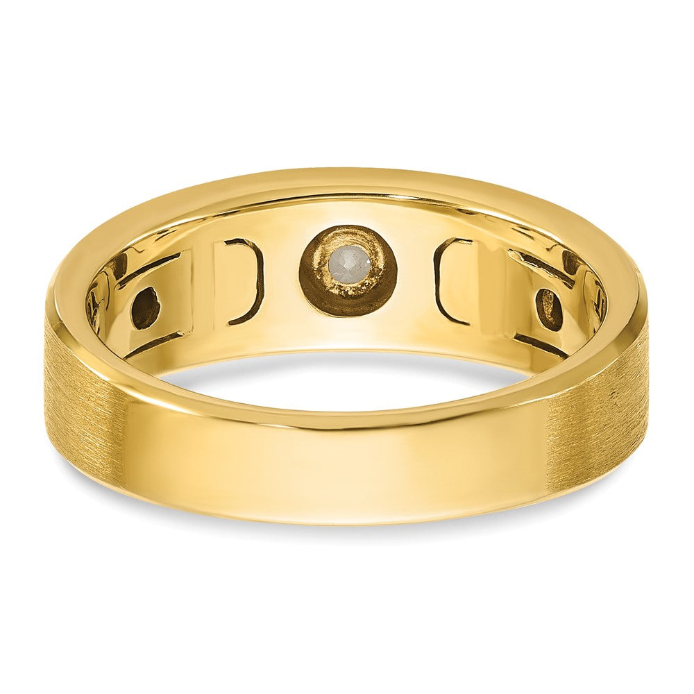 14K Bicolor-Gold Herren-Ring, poliert und satiniert, mit 0,1K Diamanten, komplett besetzt