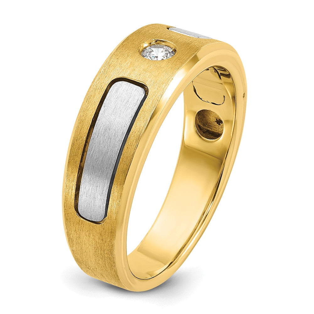 14K Bicolor-Gold Herren-Ring, poliert und satiniert, mit 0,1K Diamanten, komplett besetzt