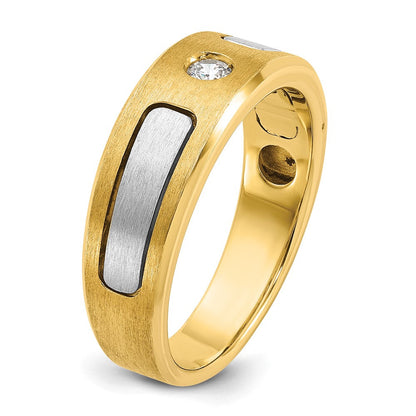 14K Bicolor-Gold Herren-Ring, poliert und satiniert, mit 0,1K Diamanten, komplett besetzt