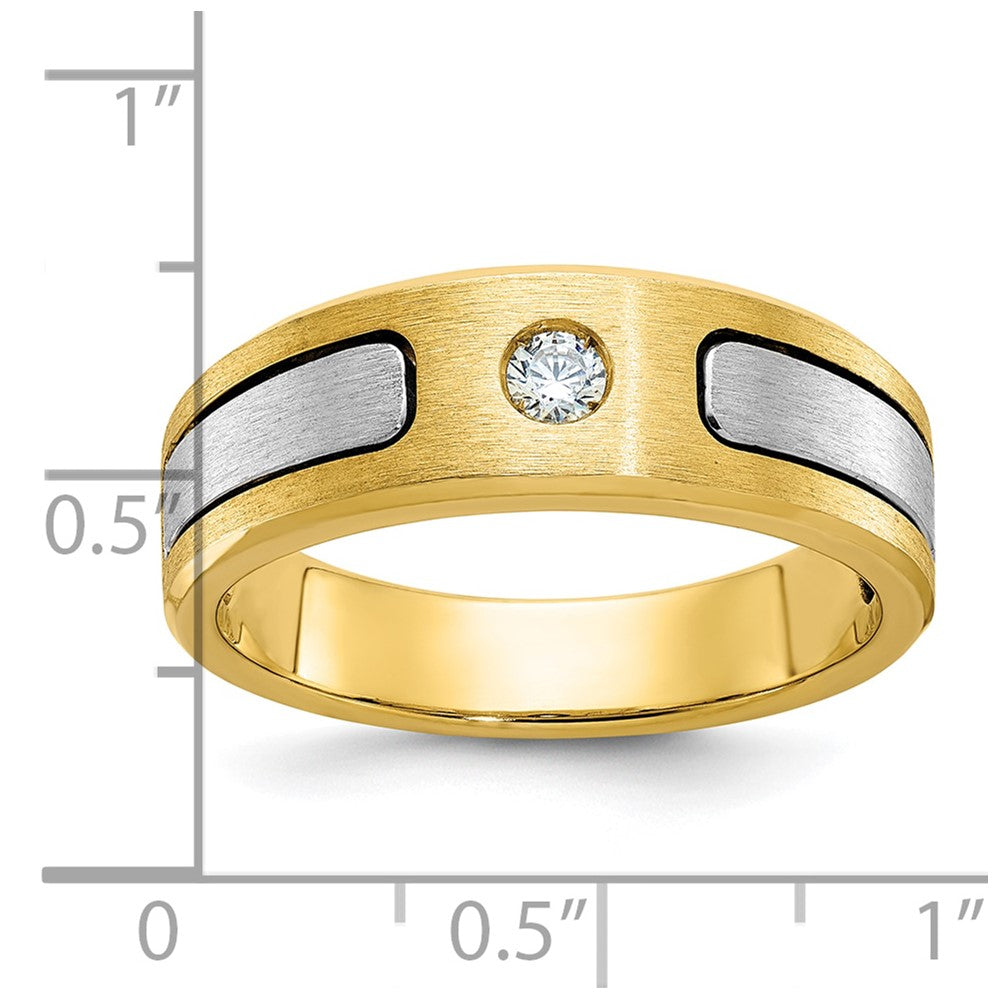 14K Bicolor-Gold Herren-Ring, poliert und satiniert, mit 0,1K Diamanten, komplett besetzt