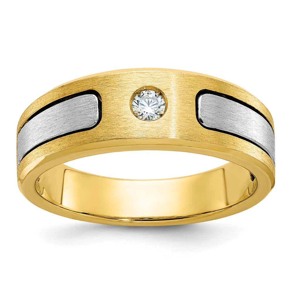14K Bicolor-Gold Herren-Ring, poliert und satiniert, mit 0,1K Diamanten, komplett besetzt