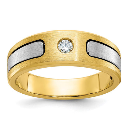 14K Bicolor-Gold Herren-Ring, poliert und satiniert, mit 0,1K Diamanten, komplett besetzt