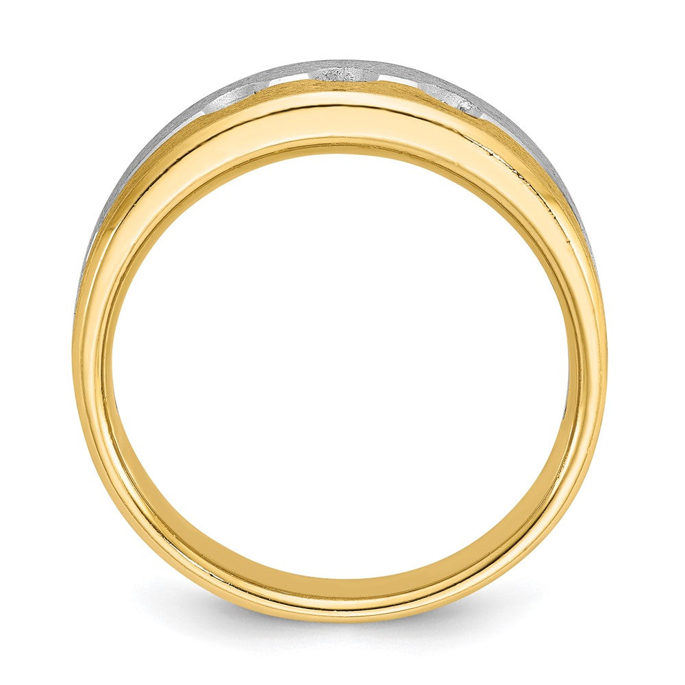 14K Bicolor-Gold Herren-Ring, poliert und satiniert, mit 0,25 ct. Diamant
