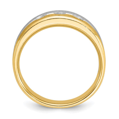 14K Bicolor-Gold Herren-Ring, poliert und satiniert, mit 0,25 ct. Diamant