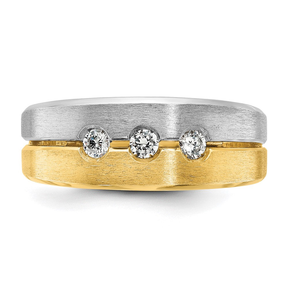 14K Bicolor-Gold Herren-Ring, poliert und satiniert, mit 0,25 ct. Diamant