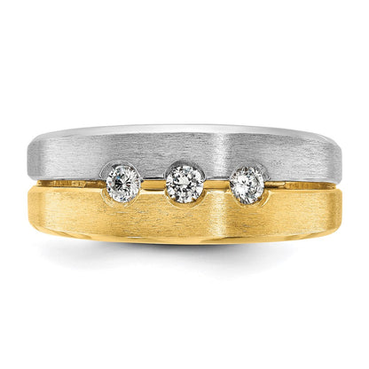 14K Bicolor-Gold Herren-Ring, poliert und satiniert, mit 0,25 ct. Diamant