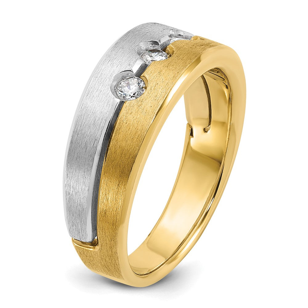 14K Bicolor-Gold Herren-Ring, poliert und satiniert, mit 0,25 ct. Diamant