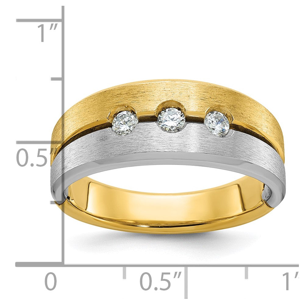 14K Bicolor-Gold Herren-Ring, poliert und satiniert, mit 0,25 ct. Diamant