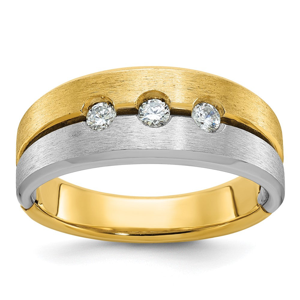 14K Bicolor-Gold Herren-Ring, poliert und satiniert, mit 0,25 ct. Diamant