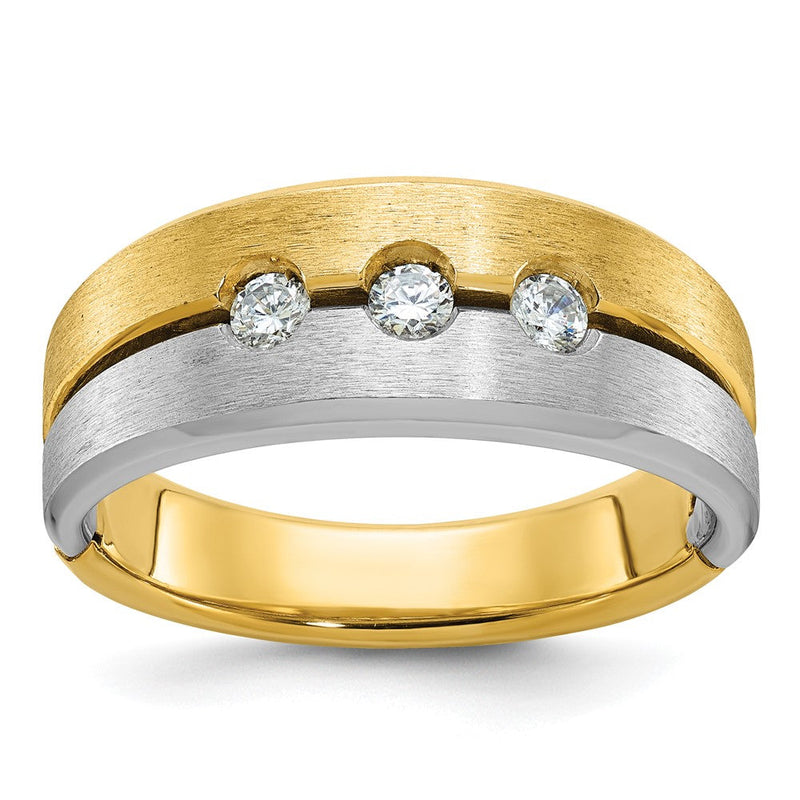 14K Bicolor-Gold Herren-Ring, poliert und satiniert, mit 0,25 ct. Diamant