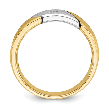 14K Bicolor Gold Herren-Ring, poliert und mattiert, mit 0,05K Diamanten, komplett besetzt