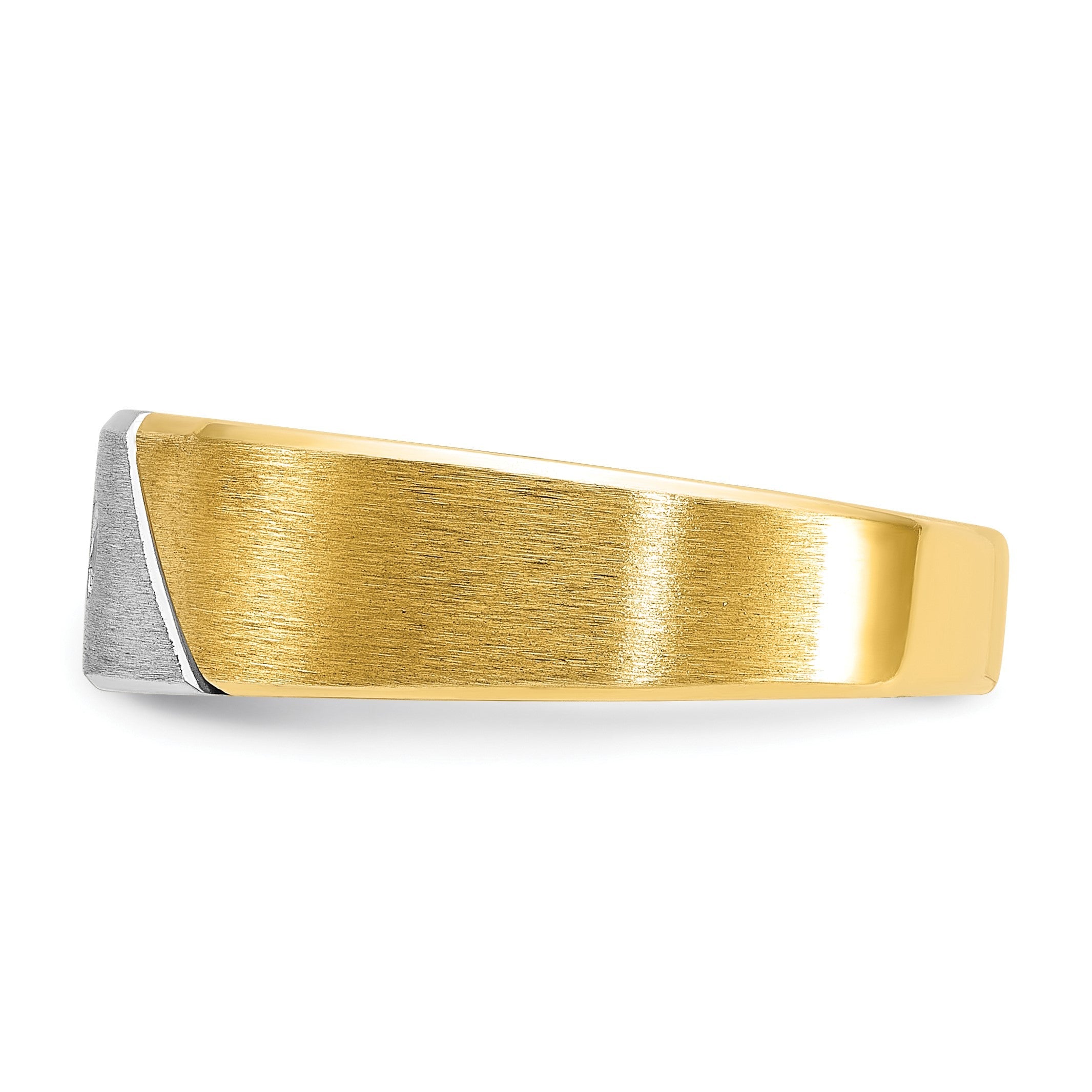 14K Bicolor Gold Herren-Ring, poliert und mattiert, mit 0,05K Diamanten, komplett besetzt