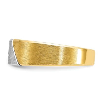 14K Bicolor Gold Herren-Ring, poliert und mattiert, mit 0,05K Diamanten, komplett besetzt