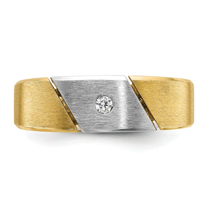 14K Bicolor Gold Herren-Ring, poliert und mattiert, mit 0,05K Diamanten, komplett besetzt