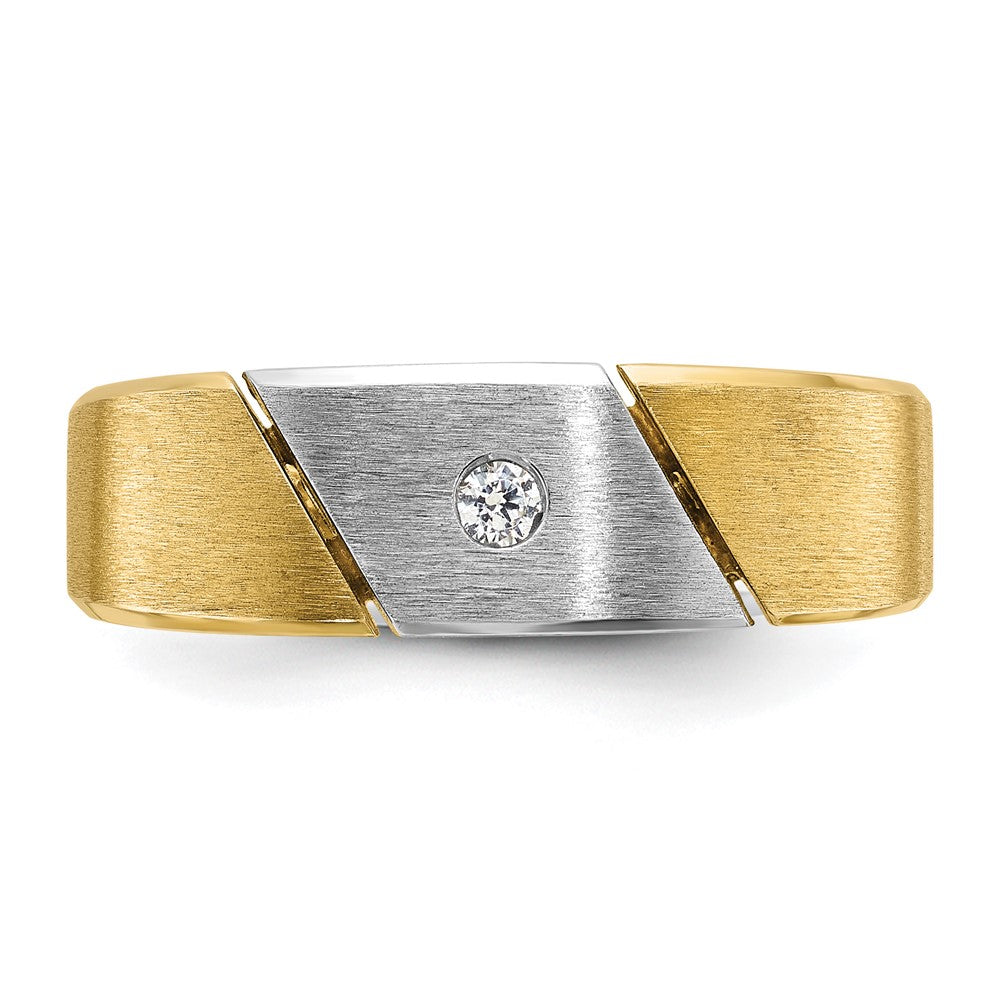 14K Bicolor Gold Herren-Ring, poliert und mattiert, mit 0,05K Diamanten, komplett besetzt