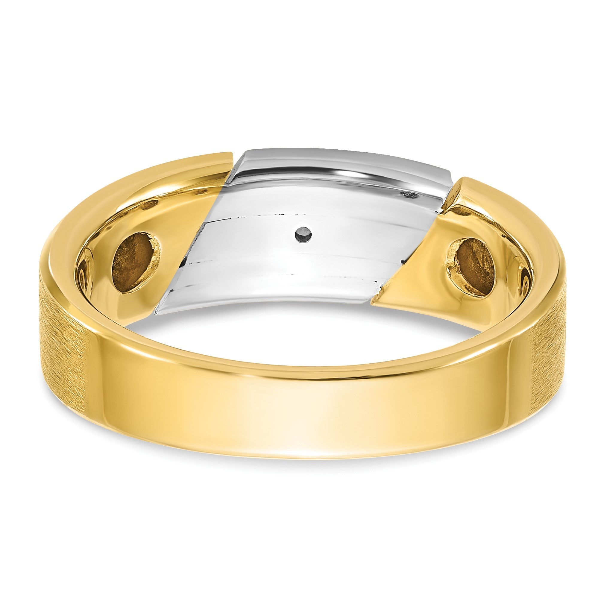 14K Bicolor Gold Herren-Ring, poliert und mattiert, mit 0,05K Diamanten, komplett besetzt