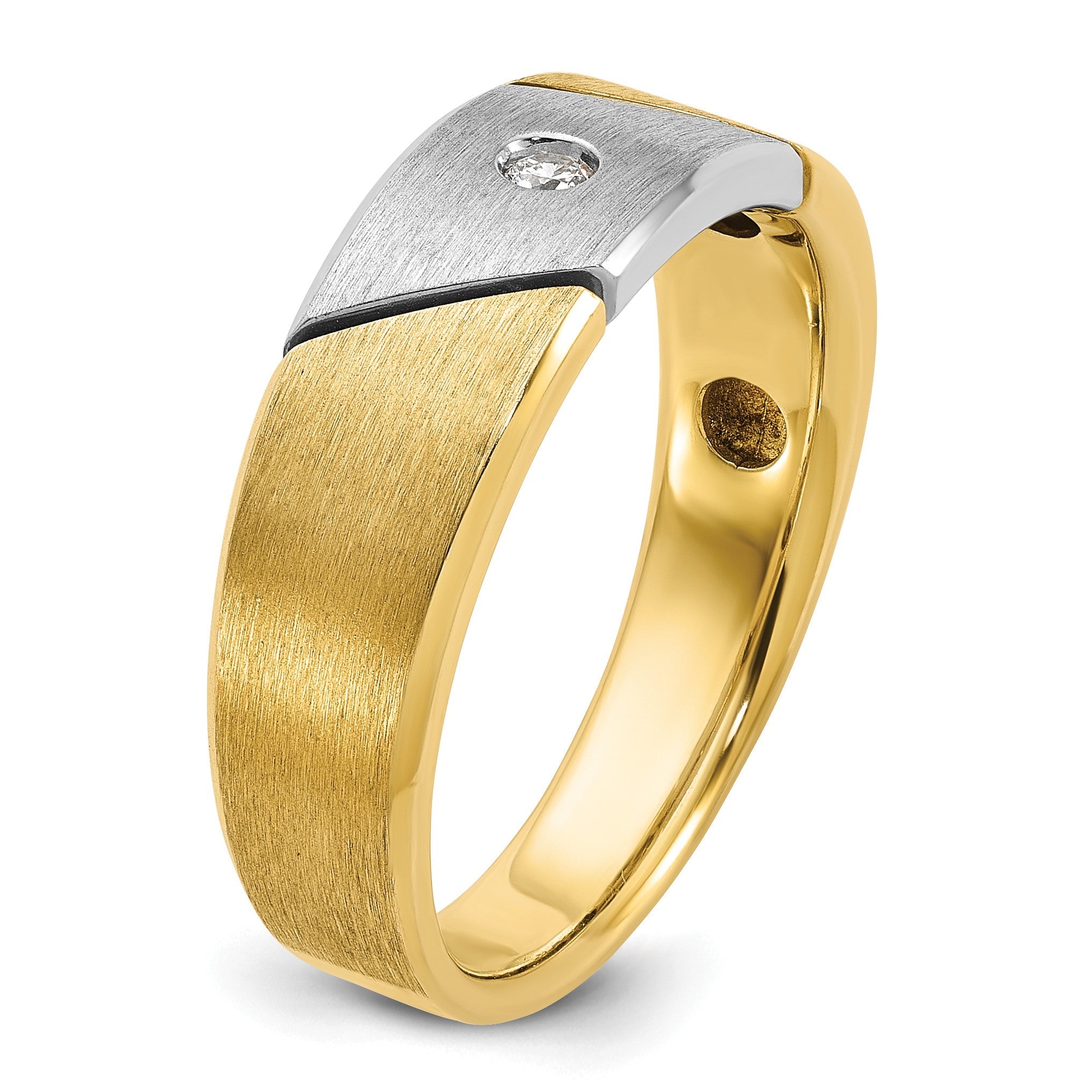14K Bicolor Gold Herren-Ring, poliert und mattiert, mit 0,05K Diamanten, komplett besetzt