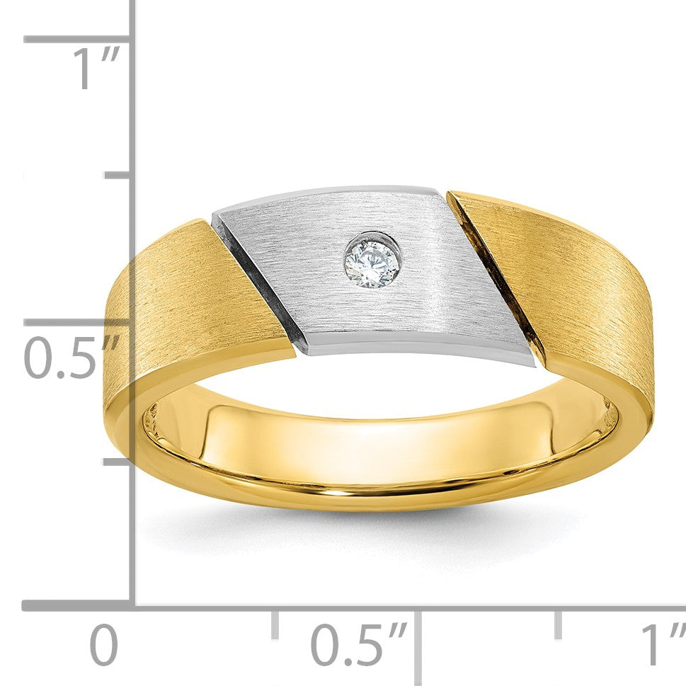 14K Bicolor Gold Herren-Ring, poliert und mattiert, mit 0,05K Diamanten, komplett besetzt