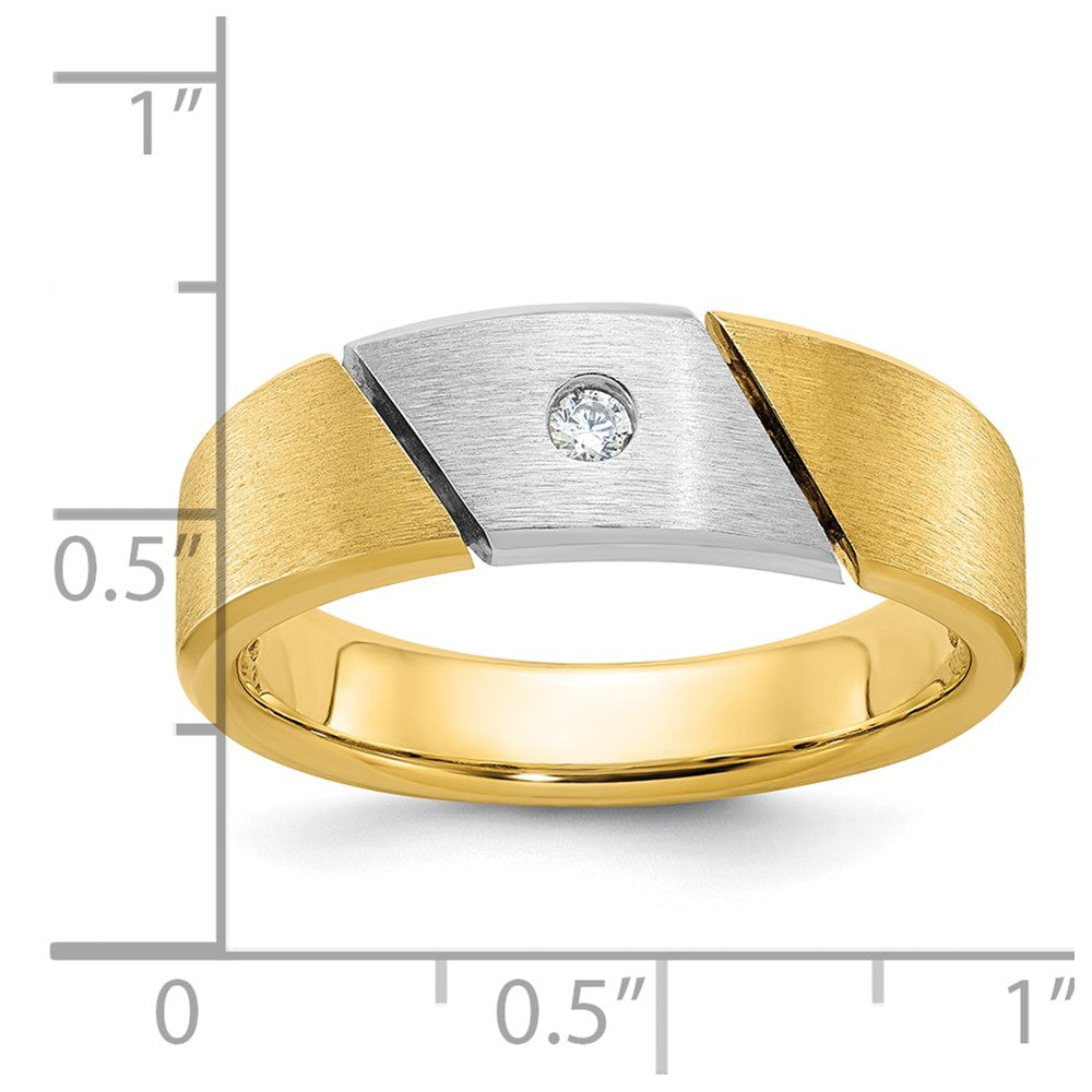 14K Bicolor Gold Herren-Ring, poliert und mattiert, mit 0,05K Diamanten, komplett besetzt