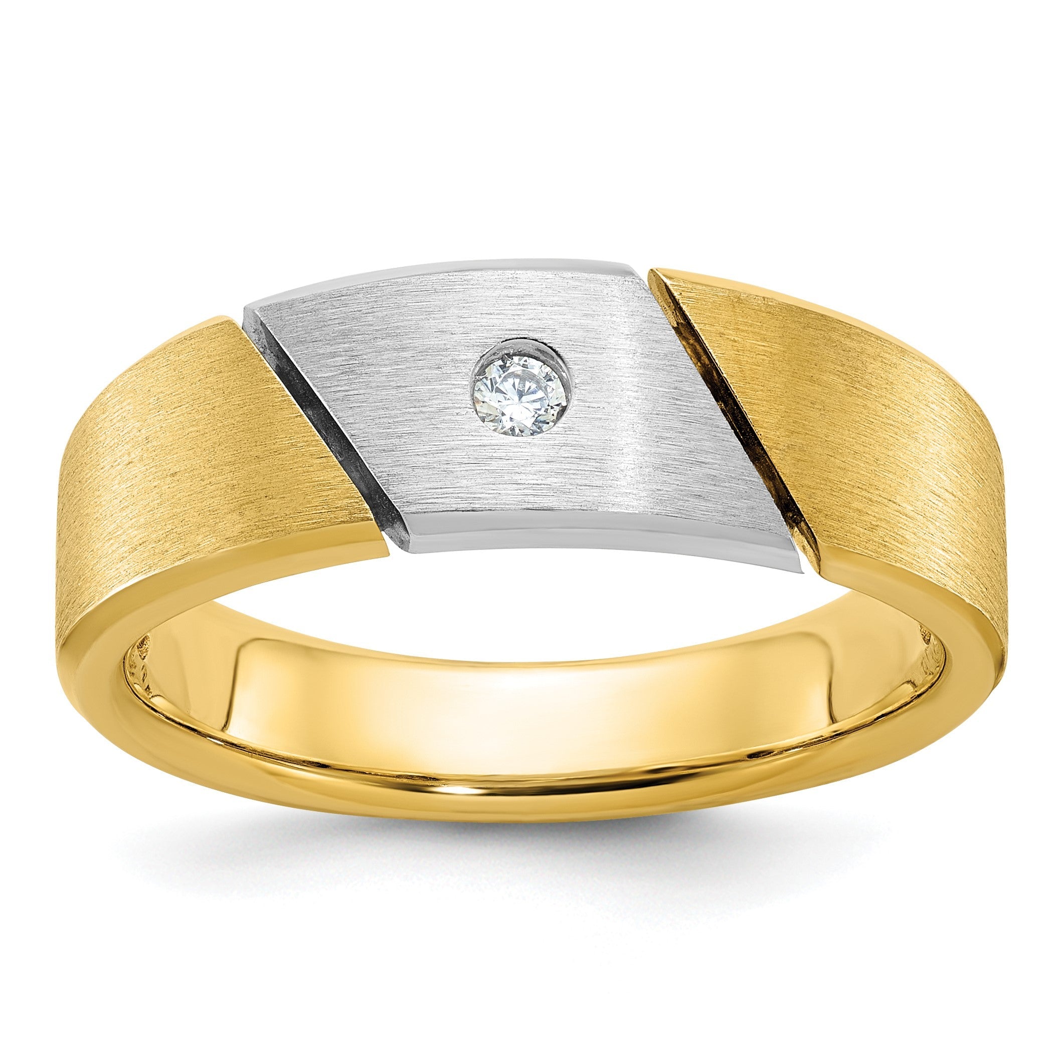 14K Bicolor Gold Herren-Ring, poliert und mattiert, mit 0,05K Diamanten, komplett besetzt