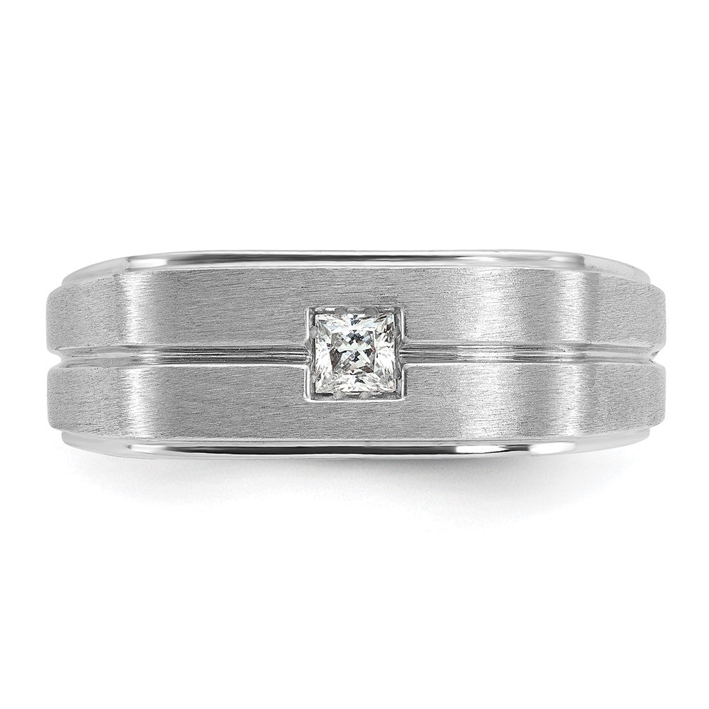 14K Weißgold Herren Ring, poliert und satiniert, mit 0,17 ct. Diamant
