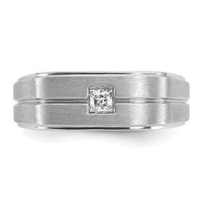 14K Weißgold Herren Ring, poliert und satiniert, mit 0,17 ct. Diamant