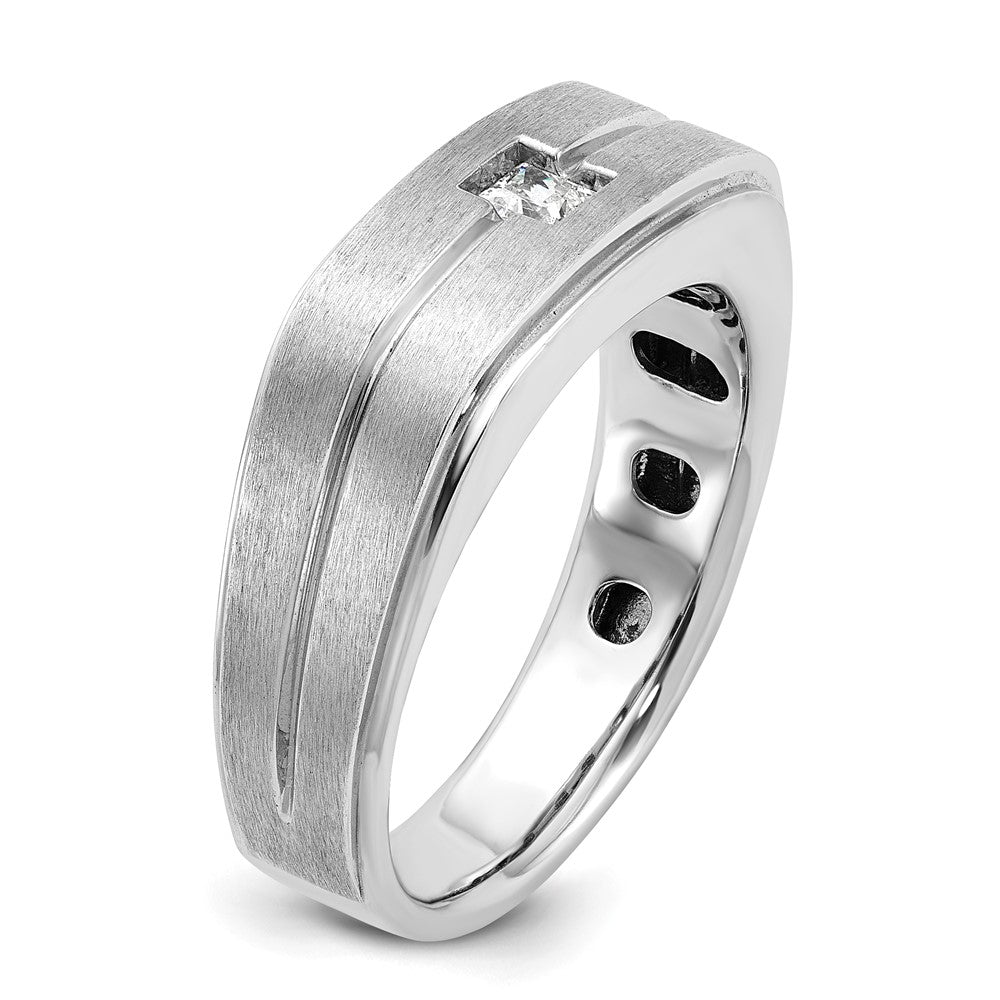 14K Weißgold Herren Ring, poliert und satiniert, mit 0,17 ct. Diamant