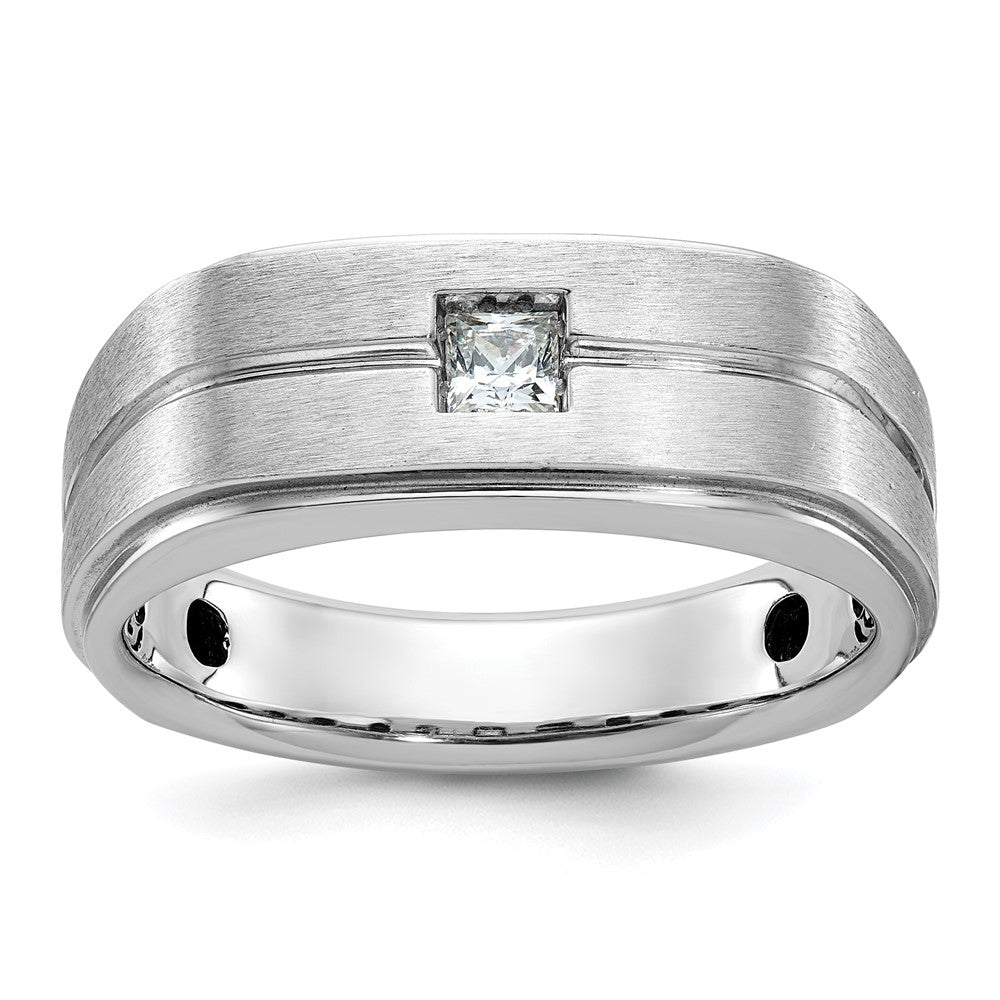 14K Weißgold Herren Ring, poliert und satiniert, mit 0,17 ct. Diamant
