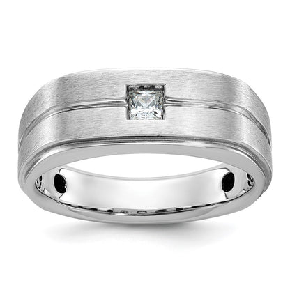 14K Weißgold Herren Ring, poliert und satiniert, mit 0,17 ct. Diamant