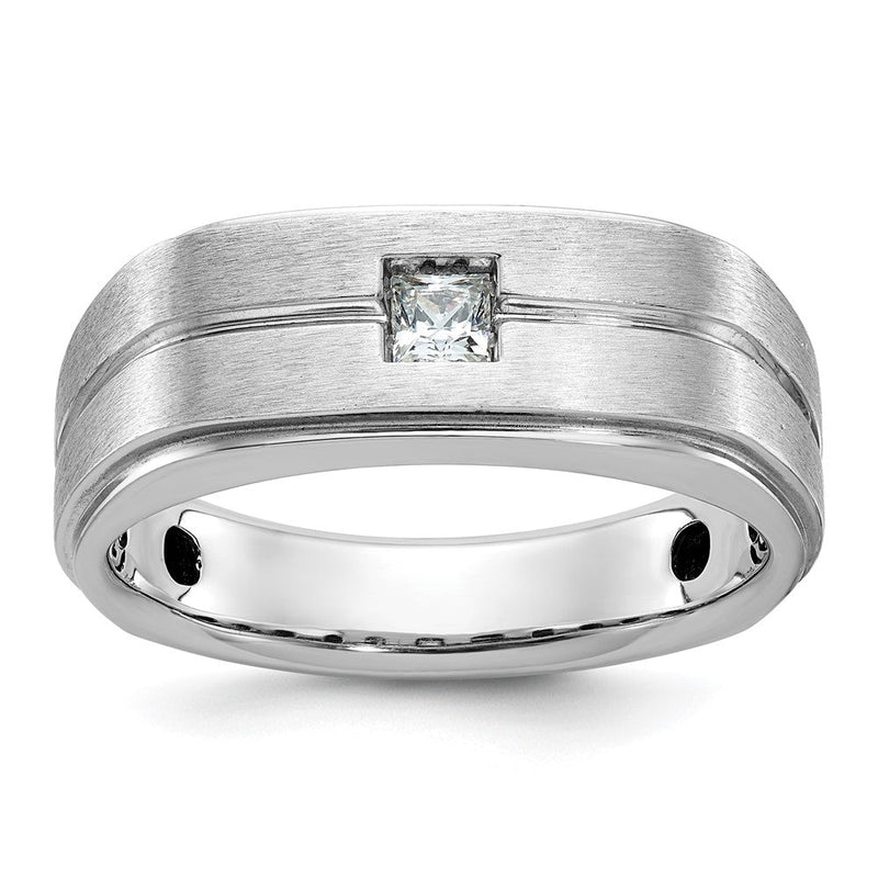 14K Weißgold Herren Ring, poliert und satiniert, mit 0,17 ct. Diamant