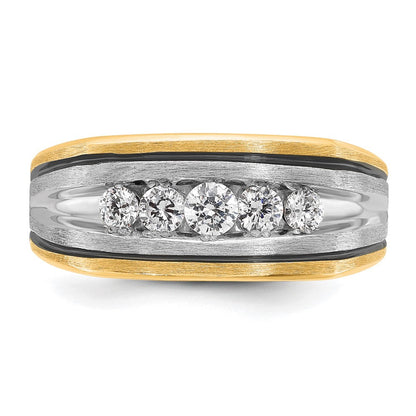 10K Bicolor Ibgoodman mit Schwarz Rhodium Herren Poliert Satiniert und Gerillt 5-stone 1/2 Karat A Qualität Diamant Ring
