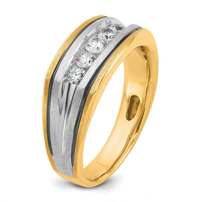 10K Bicolor Ibgoodman mit Schwarz Rhodium Herren Poliert Satiniert und Gerillt 5-stone 1/2 Karat A Qualität Diamant Ring