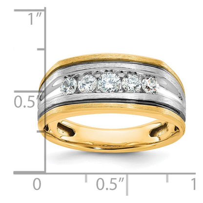 10K Bicolor Ibgoodman mit Schwarz Rhodium Herren Poliert Satiniert und Gerillt 5-stone 1/2 Karat A Qualität Diamant Ring