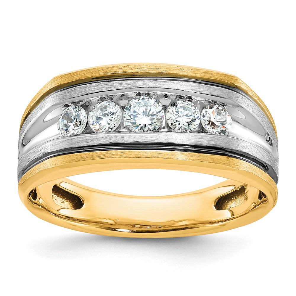 10K Bicolor Ibgoodman mit Schwarz Rhodium Herren Poliert Satiniert und Gerillt 5-stone 1/2 Karat A Qualität Diamant Ring