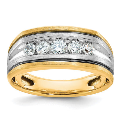 10K Bicolor Ibgoodman mit Schwarz Rhodium Herren Poliert Satiniert und Gerillt 5-stone 1/2 Karat A Qualität Diamant Ring
